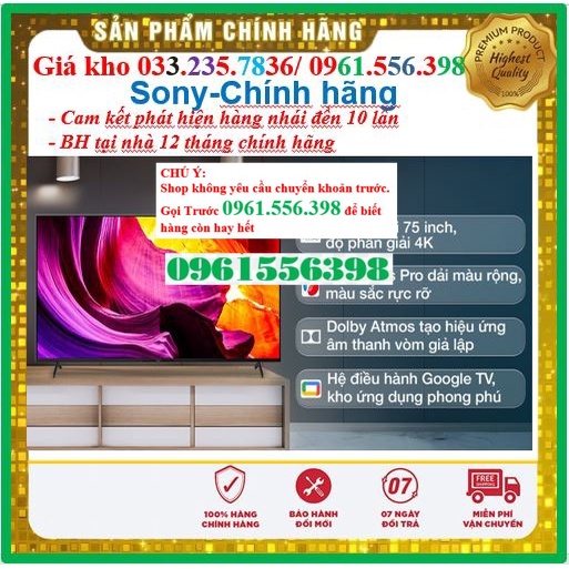 [New} Smart Tivi Sony 75 Inch KD-75X9000H 4K UHD &lt; Chính hãng BH:24 tháng tại nhà toàn quốc &gt; - -