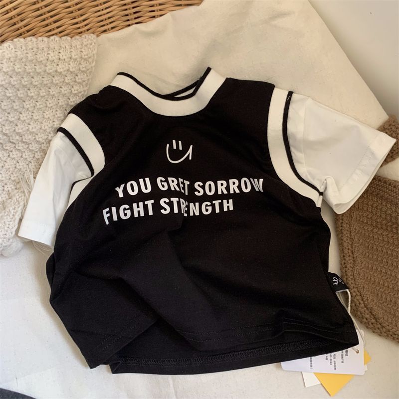 Áo Thun Giả Hai Lớp Tay Ngắn Kẻ Sọc In Hình Mickey Phong Cách Nhật Bản Thời Trang Mùa Hè Hàng Mới Dành Cho Bé Trai Bé Gái