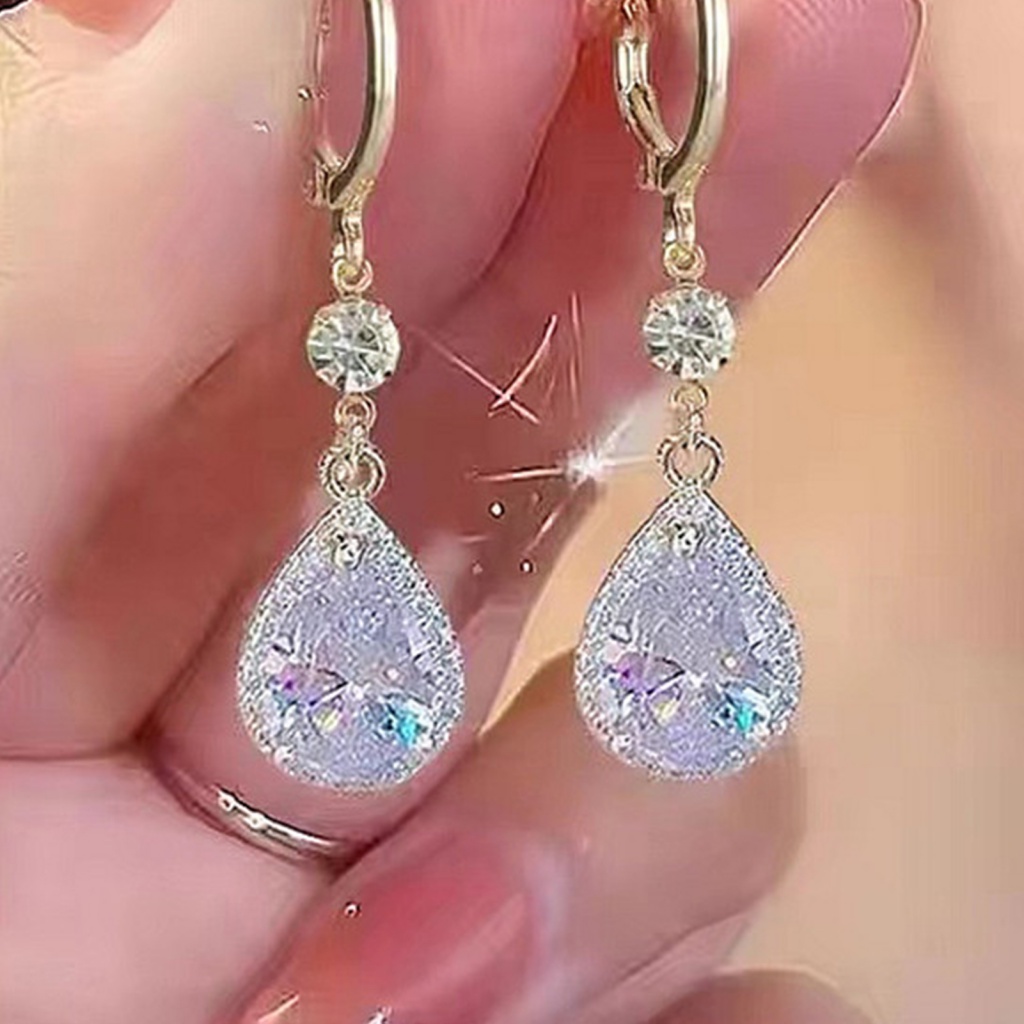 1 Đôi Bông Tai Hình Giọt Nước Đính Đá Không Gây Dị Ứng Thời Trang Dành Cho Nữ