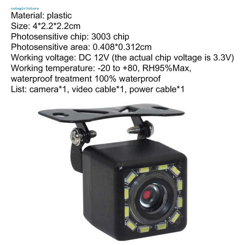 Bộ Camera Lùi Xe Tầm Nhìn Ban Đêm Góc Rộng 170 Độ 12 LED