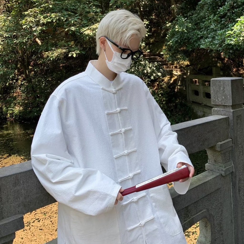 Áo Sơ Mi Cách Tân Hán Phục Trung Hoa Cài Nút Đĩa Hoa Phong Cách Cộng Hòa Mùa Hè Mới Cho Nam Zhongshan Tang