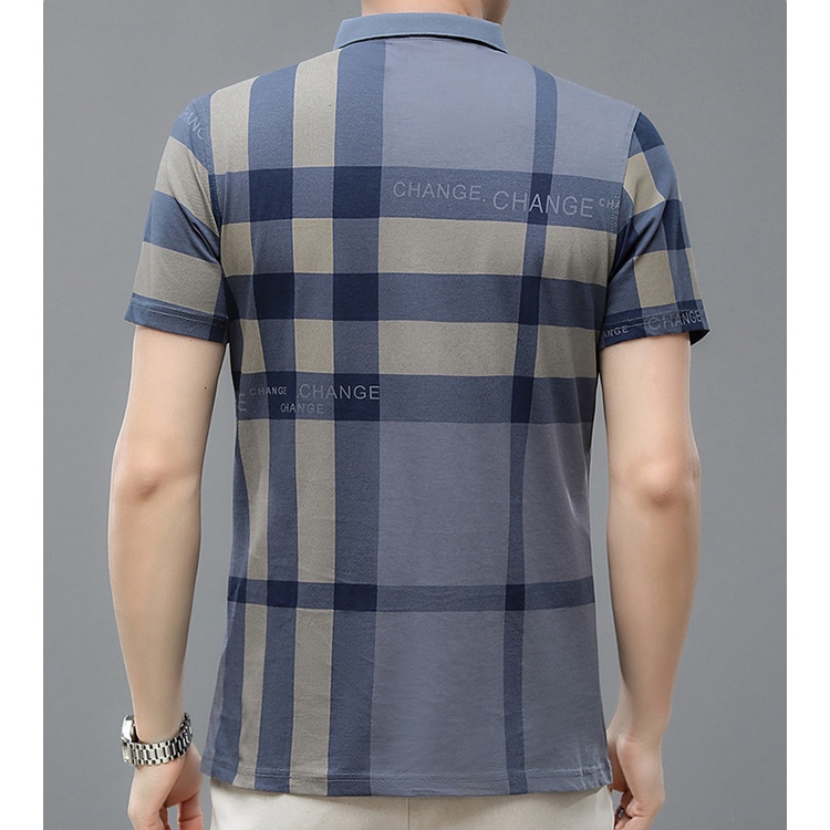 Áo Thun POLO Tay Ngắn Dáng Rộng Chất Cotton Họa Tiết Sọc Caro Thời Trang Cao Cấp Cho Nam