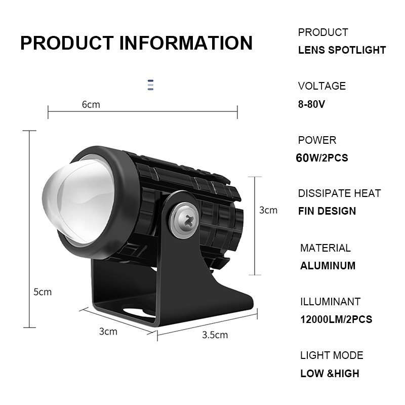 Xps set 2 Đèn Pha led 60w mini Siêu Sáng 2 Màu Mắt Cá Kép Cho Xe Hơi / Xe Máy