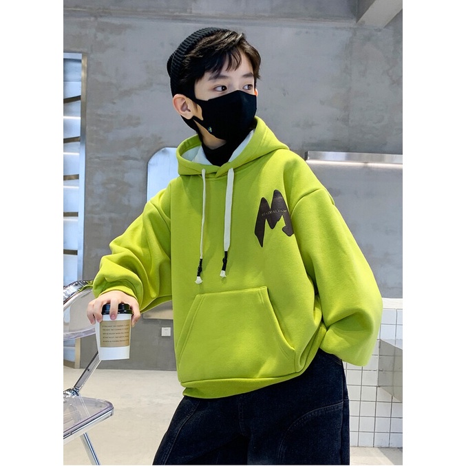 Áo hoodie nỉ bé trai SIZE ĐẠI màu xanh cốm AB666 sz 120-170, áo nỉ có mũ cho bé size đại