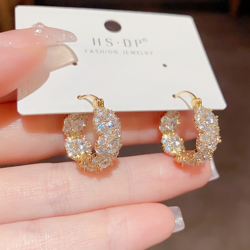 Khuyên Tai Tròn Đính Đá Zircon Thời Trang Sang Trọng Cho Nữ