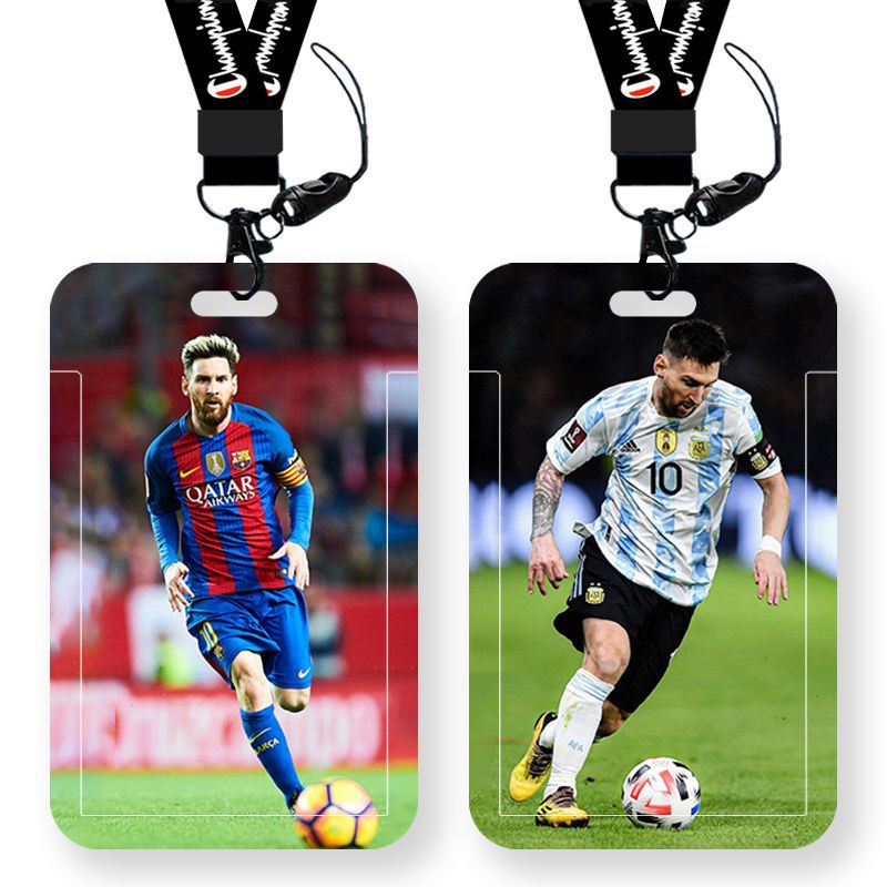 Ví Đựng Thẻ ID Bằng Nhựa Cứng Có Dây Đeo Dài Hình Ngôi Sao Bóng Đá Messi Cho Nam Sinh Giá Đỡ