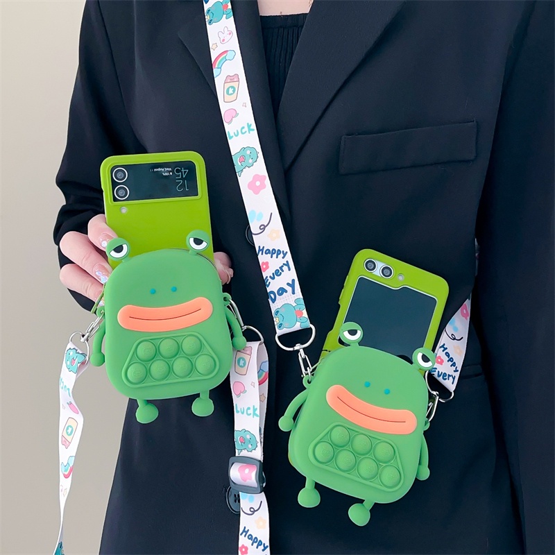 Samsung galaxy z flip 3 flip4 case cubic sausage mouth frog coin purse satchel z flip 5 case gấp ngăn ngừa rơi