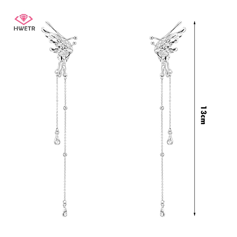 Hwetr 1pc đôi cánh thiên thần kim loại lỏng bướm tua tai cuff không bông tai 2022 thiết kế punk hợp thời trang nữ trang sức kẹp tai dài mới