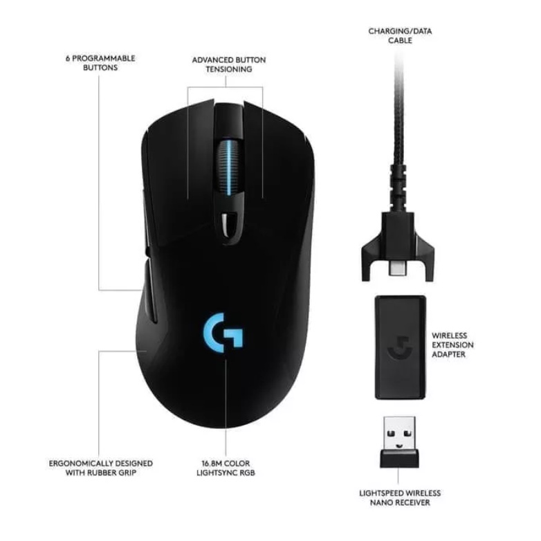 Chuột Logitech G703 không dây chơi game, gaming dòng cao cấp siêu nhạy thế hệ mới bh 1 đổi 1