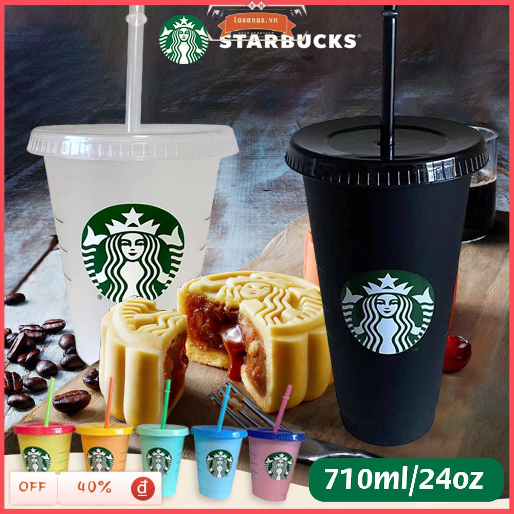 【lasonas】 Bình nước lạnh trong suốt Ly cà phê Starbucks Quà tặng Giáng sinh bằng khí botol tái sử dụng Có nắp và ống hút Bình thủy tinh không chứa BPA