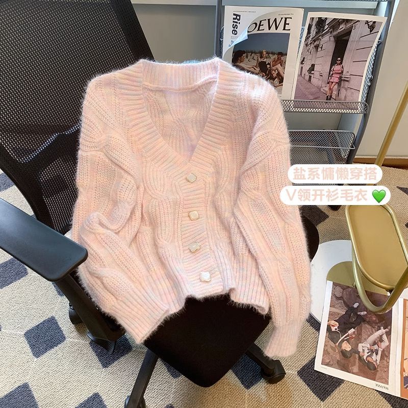 Áo Khoác Cardigan Dệt Kim Tay Dài Màu Sắc Xinh Xắn Cho Nữ