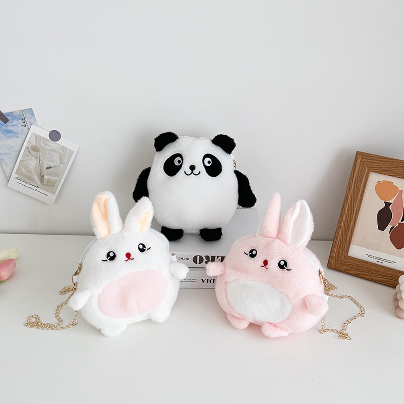 Dễ thương panda rabbit chain messenger bag nữ tính trái tim học sinh trẻ em túi đeo vai sang trọng lấy máy búp bê