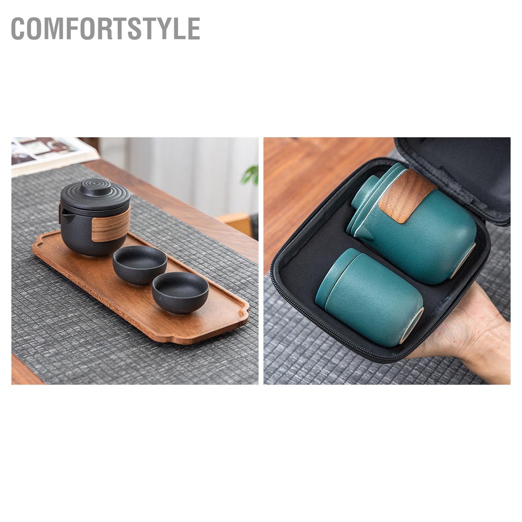 Comfortstyle Bộ Trà Du Lịch Di Động Chống Bỏng Mini Ấm Sứ Gỉ Màng Ngoài Trời Có Túi Bảo Quản