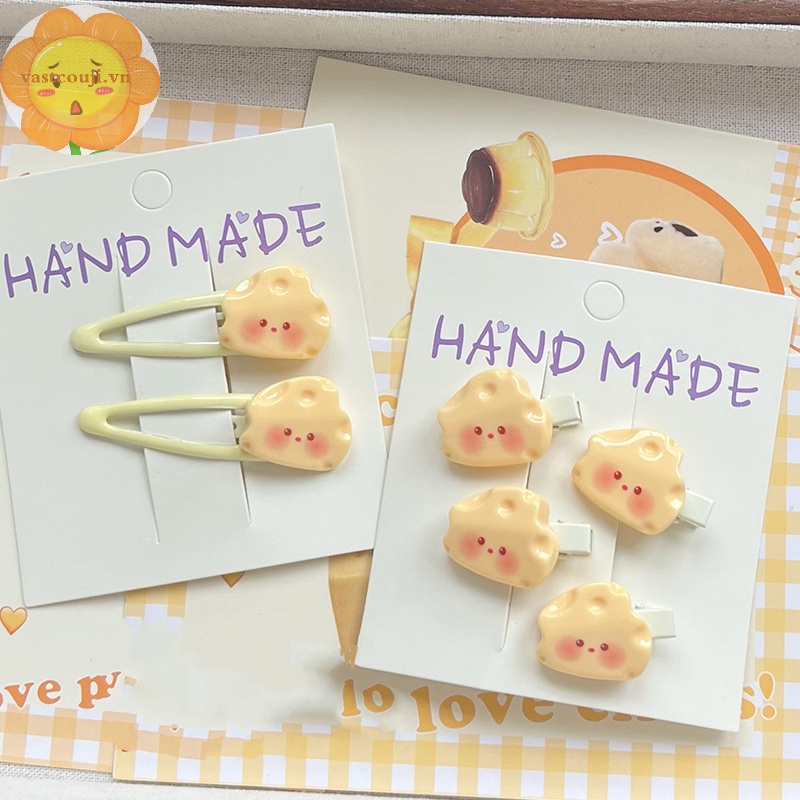 Vastji kawaii cartoon cheese kẹp tóc cô gái side bang kẹp tóc dễ thương ngọt ngào phụ kiện tóc cho bé gái quà tặng sinh nhật vn