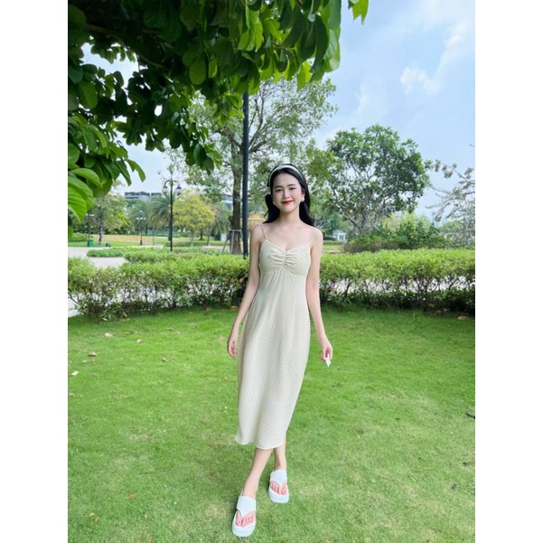 Váy 2 Dây nhún ngực Bằng Lụa Mát Họa Tiết Hoa NHí Phong Cách Mới Thời Trang Mùa Hè Ngọt Ngào