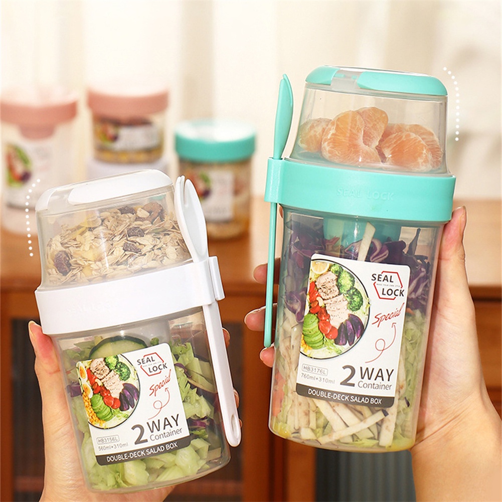 Cốc đựng salad EELHOE 310ml+560ml/310ml+760ml ngăn đôi chống rò rỉ nhỏ gọn đa dụng