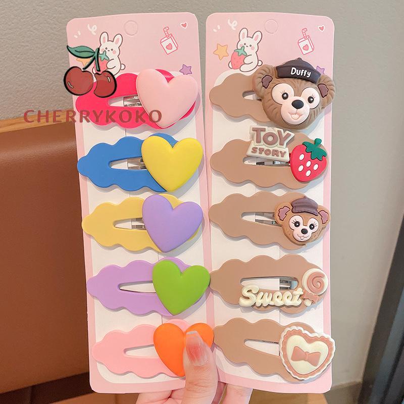 🍒🍒CHERRYKOKO Set 5 Kẹp Tóc Hình Gấu / Ngôi Sao / Trái Dâu / Trái Tim Dễ Thương Cho Bé Gái