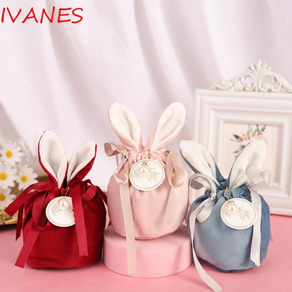 Ivanes bunny gift bag wedding velvet festive bao bì & trưng bày tai thỏ trang sức túi kẹo