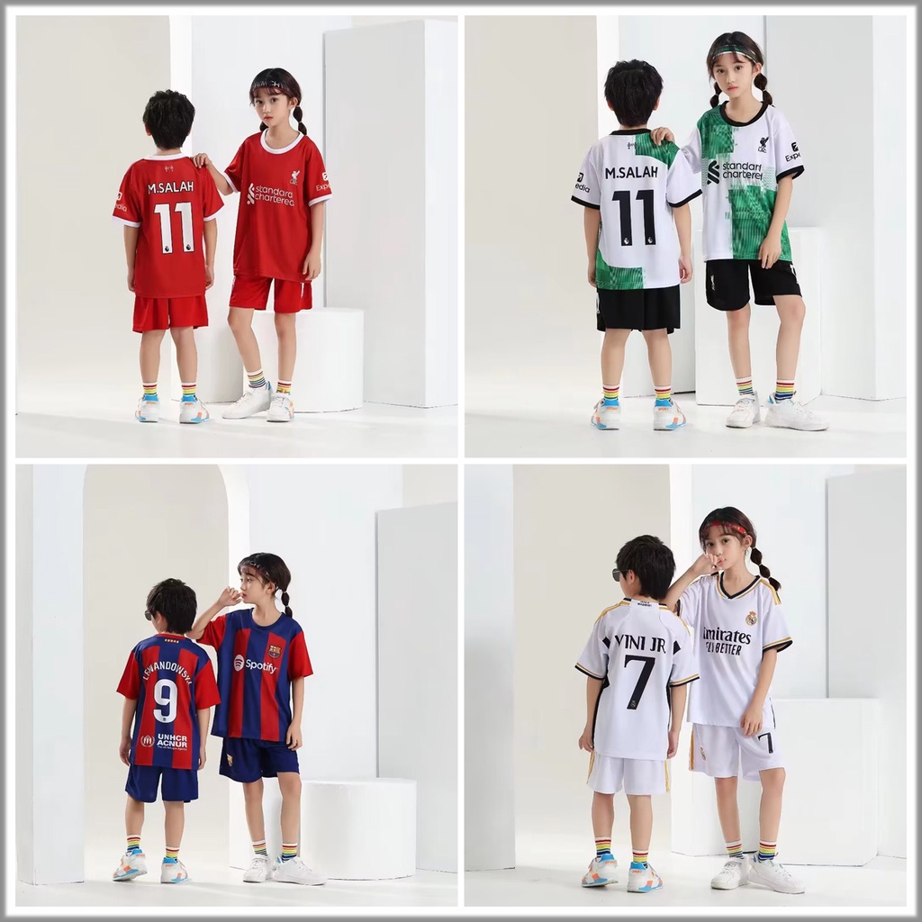 Mùa giải 2023/24 barcelona lewandowski vinicius salah son heung min jersey cho trẻ em bộ quần áo bóng đá bé trai bé gái