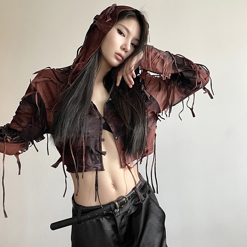 Áo Khoác Cardigan Có Nón Tay Dài Cài Nút Xuyên Thấu Phong Cách vintage Dành Cho Nữ