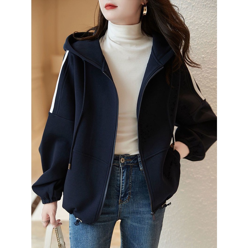 2023 thu đông phong cách mới thời trang phong cách hàn quốc thể thao giản dị mỏng hơn nhìn phong cách phương tây all-match áo nịt dây kéo có mũ trùm đầu