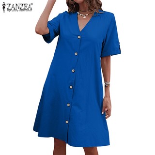 Zanzea thời trang tay ngắn cổ v váy nữ thanh lịch giản dị