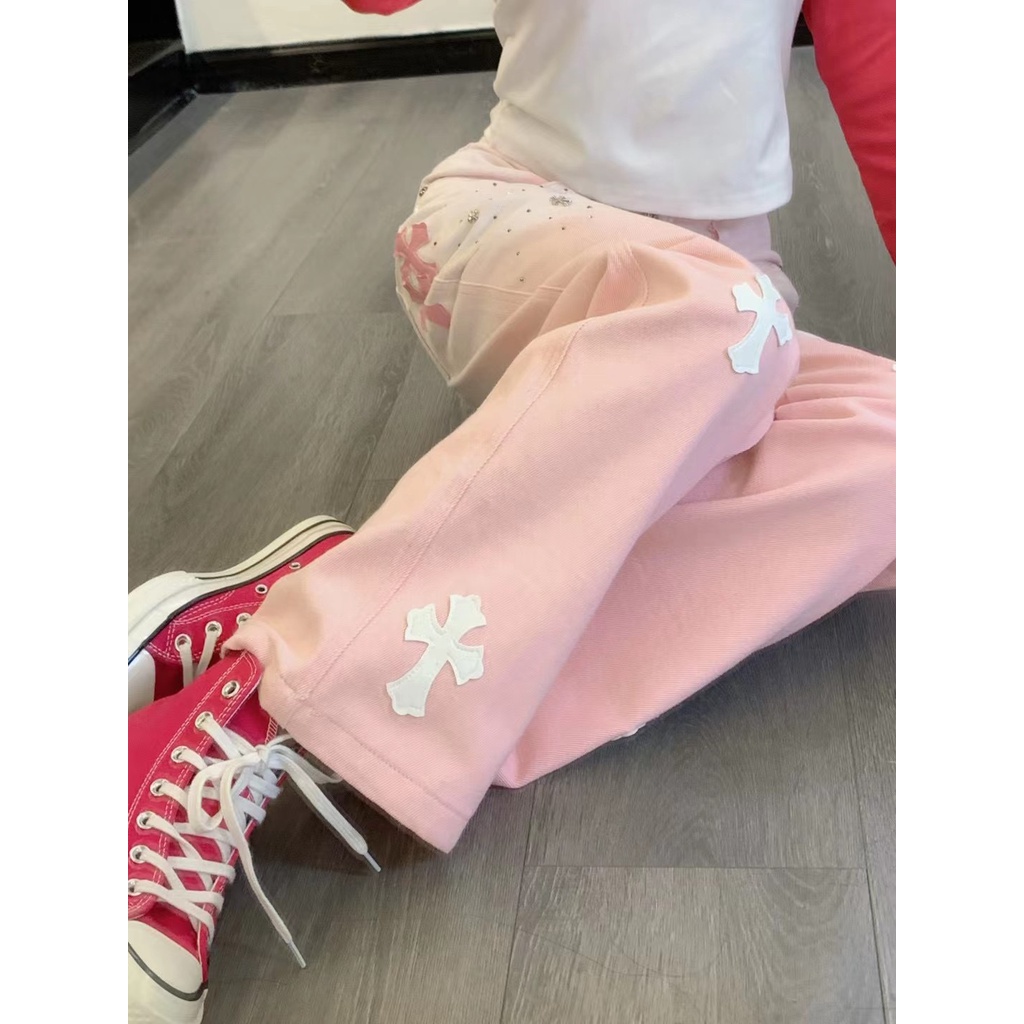 PGPK Chrome Hearts 23 autumn and winter New peeling embroidery logo decorative design fashion all-match straight pants women's jeans simple