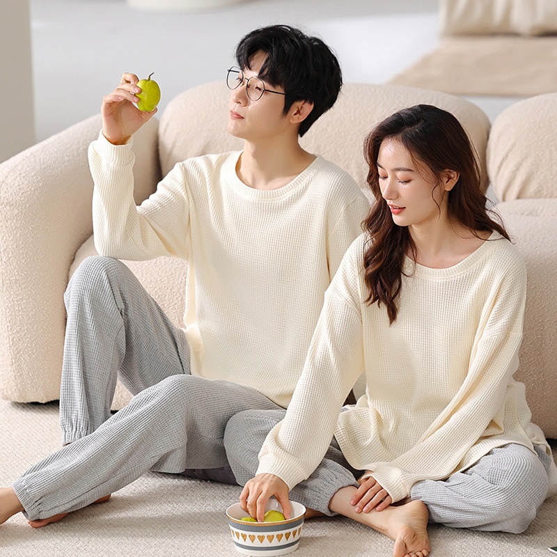 Esea Bộ Đồ Ngủ cotton Tay Dài In Hình Bánh waffle Thời Trang Thu Đông Dành Cho Nam Và Nữ