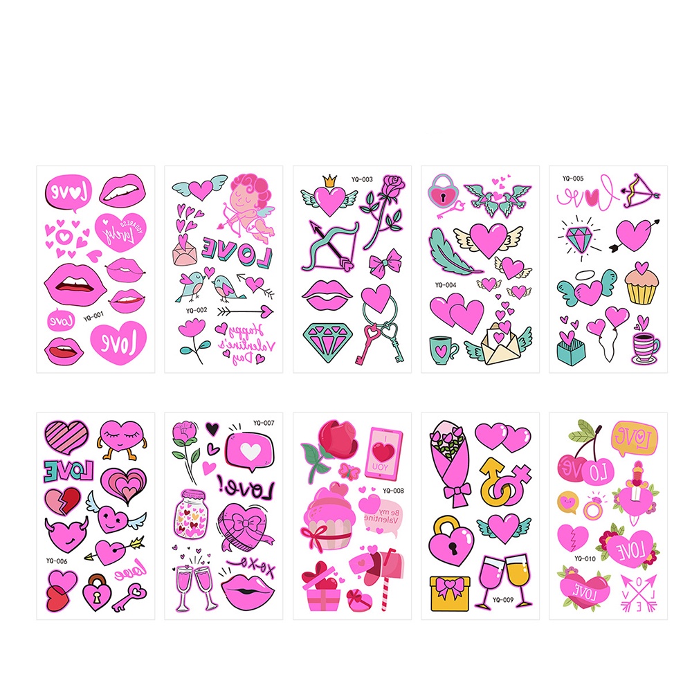 10 cái dán hình xăm huỳnh quang phát sáng cặp đôi khuôn mặt cơ thể hình xăm tạm thời không thấm nước ngày lễ tình nhân nhãn dán