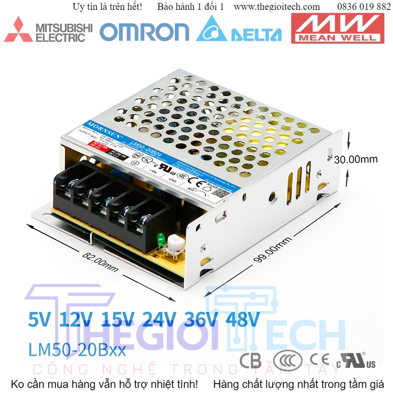 Bộ nguồn Mornsun LM50 - 20B15 | 15V 3.4A