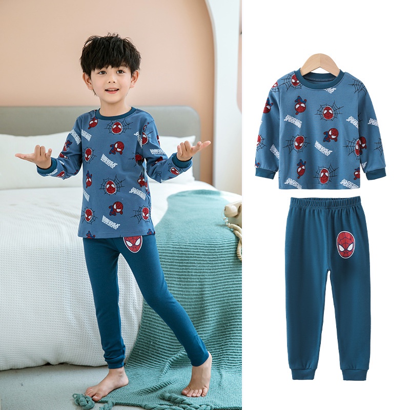 Hoạt Hình Bộ Đồ Ngủ cotton Tay Dài Hình Người Nhện Cho Bé Trai