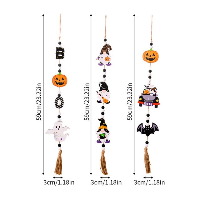 Mô hình HALLOWEEN - trang trí treo tường bằng gỗ - dây treo bí đỏ và những người bạn ma