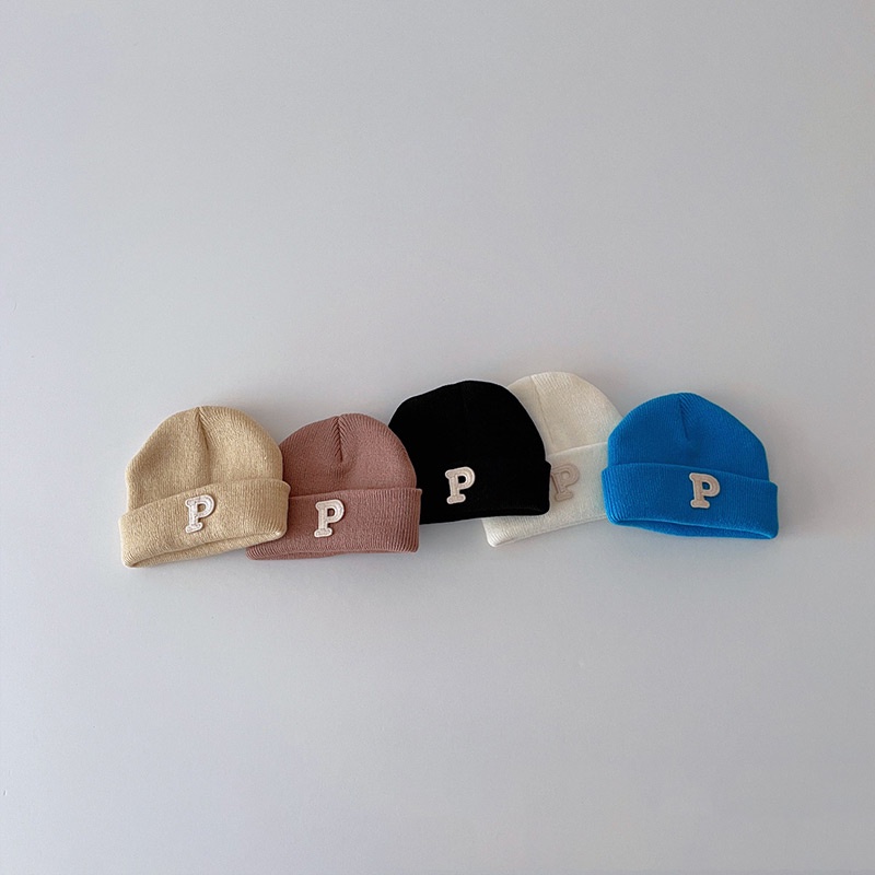 Simple letter baby beanie cap mùa thu đông ấm áp len mềm mại trẻ sơ sinh bé trai cô gái mũ đan dễ thương đàn hồi chống gió trẻ mới biết đi mũ ngoài trời