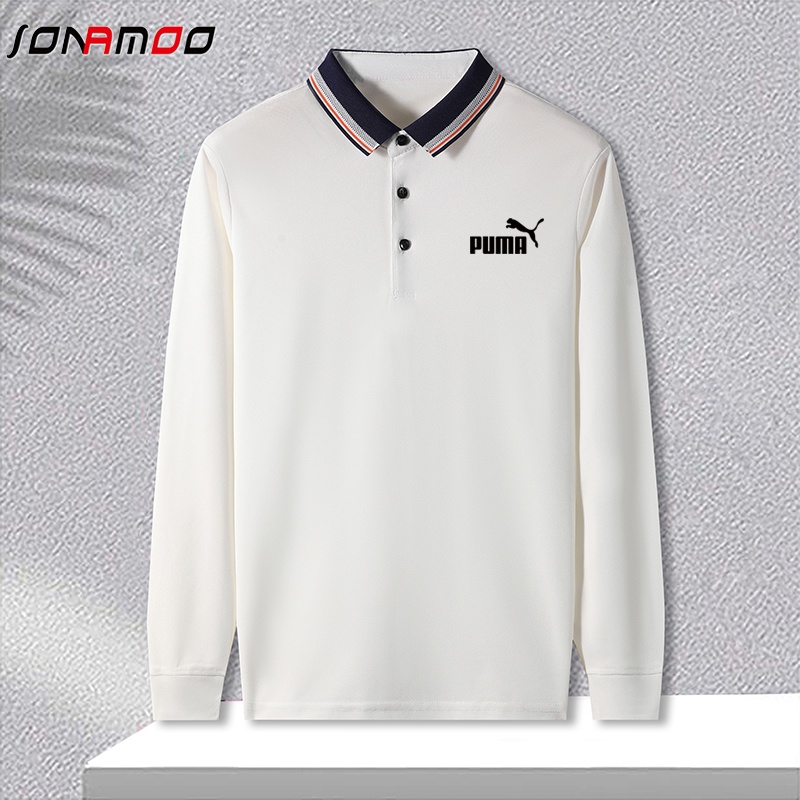 Phong cách mới áo thun nam dài tay thông thường thoáng khí in t-shirt kinh doanh sọc thời trang hàng đầu áo sơ mi ve áo