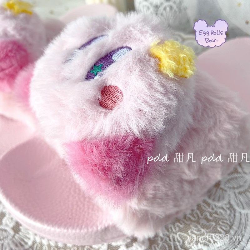 Sản phẩm mới sẵn sàng cổ phiếu sao kirby mùa hè phẳng phim hoạt hình nhật bản hàng hóa cô gái mềm mại dễ thương sang trọng flip-flops cô gái dép lông