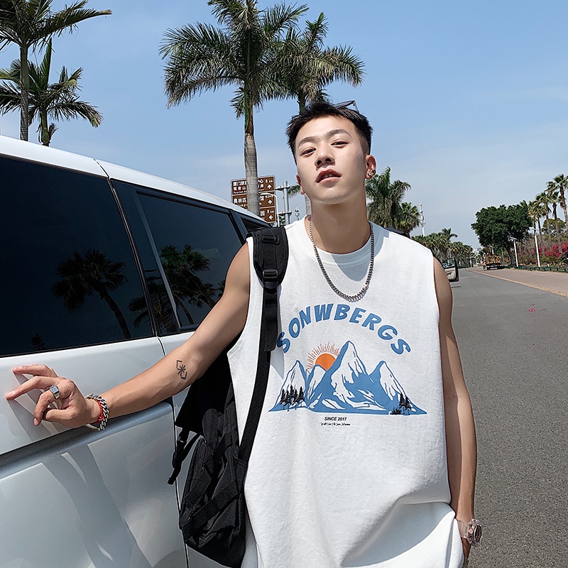 Áo Thun Sát Nách Cổ Tròn In Chữ Phong Cách hip hop Đường Phố Hàn Quốc Cỡ M-5XL Thời Trang Cho Nam Và Nữ