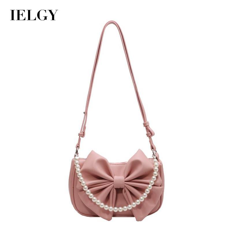 Túi đeo vai IELGY trang trí nơ và chuỗi hạt ngọc trai nhân tạo nhỏ gọn thời trang dành cho nữ