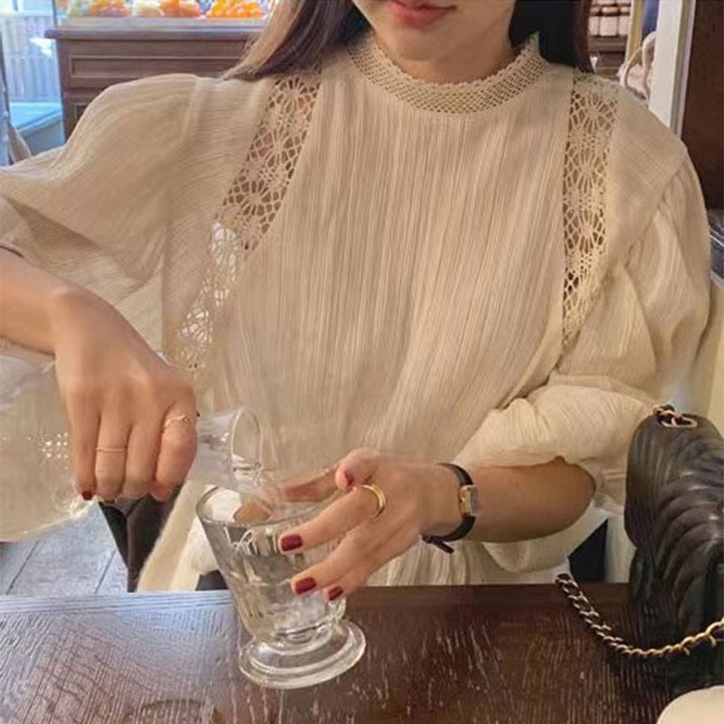 Áo Kiểu Tay Dài Phối Ren Hoa Thời Trang Mùa Xuân Cho Nữ