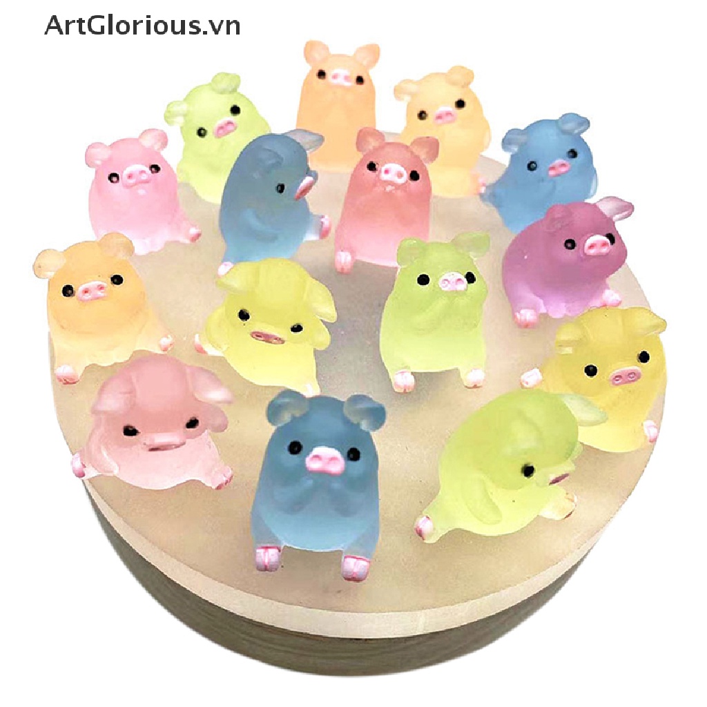 Set 1 / 5 Chú Heo Dạ Quang Mini Bằng Nhựa Resin Trang Trí Bảng Điều Khiển Xe Hơi / Nhà Cửa DIY