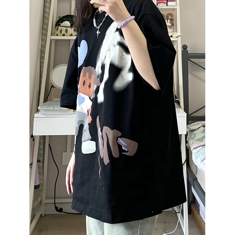 Áo Thun 100% Cotton Nguyên Chất Tay Ngắn Cổ Tròn Dáng Rộng In Họa Tiết Retro Mỹ Thời Trang Mùa Hè Cho Nữ
