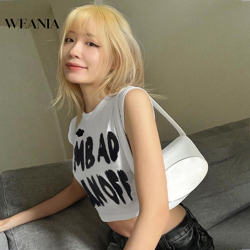 Áo Thun Cotton Croptop Tay Ngắn In Chữ Phong Cách Hàn Quốc Cho Nữ