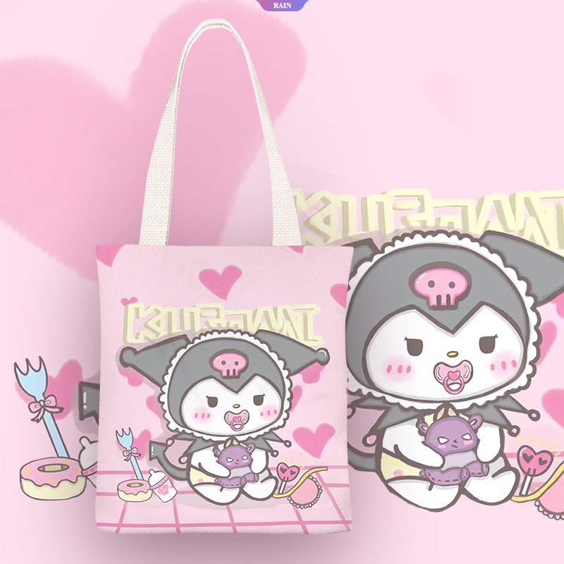 Túi Xách Đeo Vai Vải Canvas In Hoạt Hình Sanrio Kuromi Phong Cách Nhật Bản Đáng Yêu Dành Cho Nữ