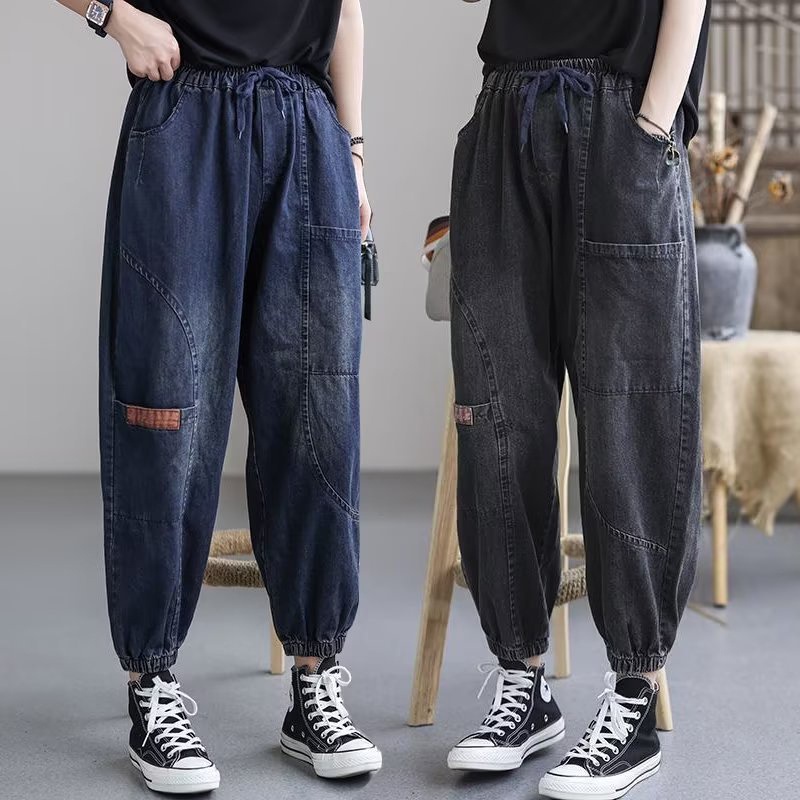 IELGY Quần jeans Lưng Cao Có Túi Phong Cách retro Cho Nữ