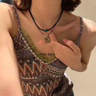 LENIR natural stone ring pendant double layer medieval handmade necklace female minority original retro national accessories