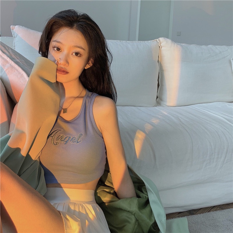 Áo Hai Dây Dáng Ngắn Phong Cách Hàn Quốc Thời Trang Mùa Hè Quyến Rũ Cho Nữ