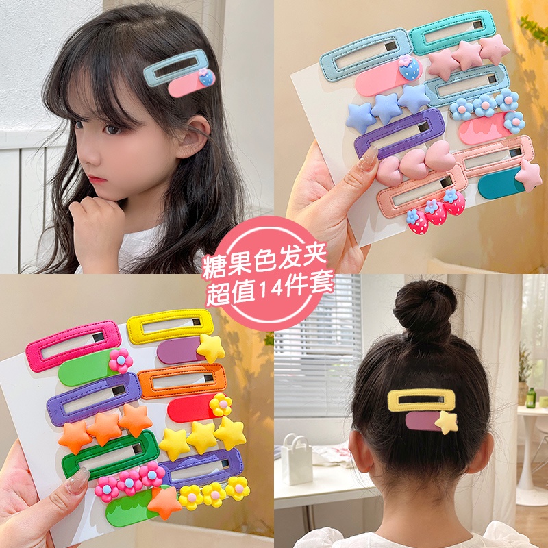 Set 7 / 8 / 9 Kẹp Tóc Màu Sắc Kẹo Ngọt Phong Cách Hàn Quốc Cho Bé Gái