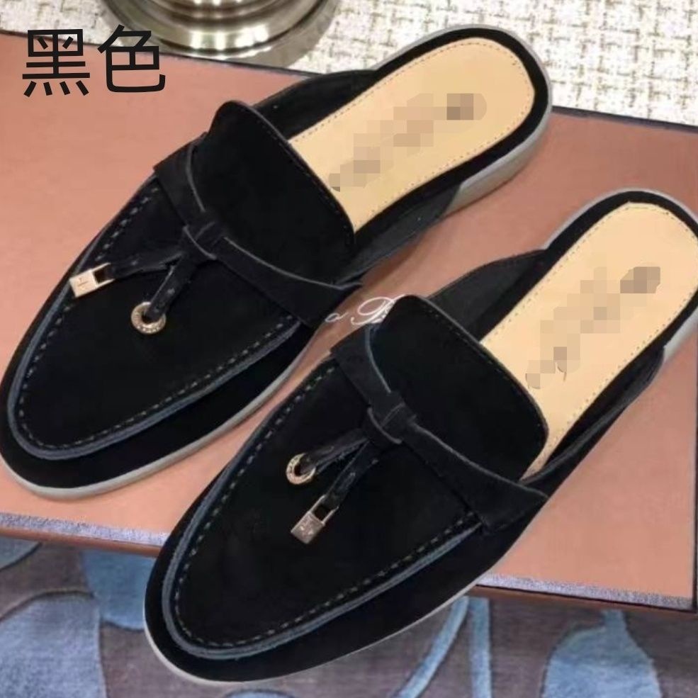 Loro Piana Dép Da Đế Mềm Màu Trơn Đơn Giản Cho Nữ
