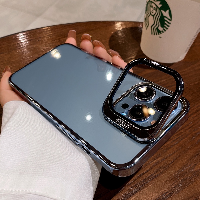 Ốp Điện Thoại Nhựa Cứng Trong Suốt Chống Sốc Có Chân Đỡ Cho iphone 12 13 14 pro max