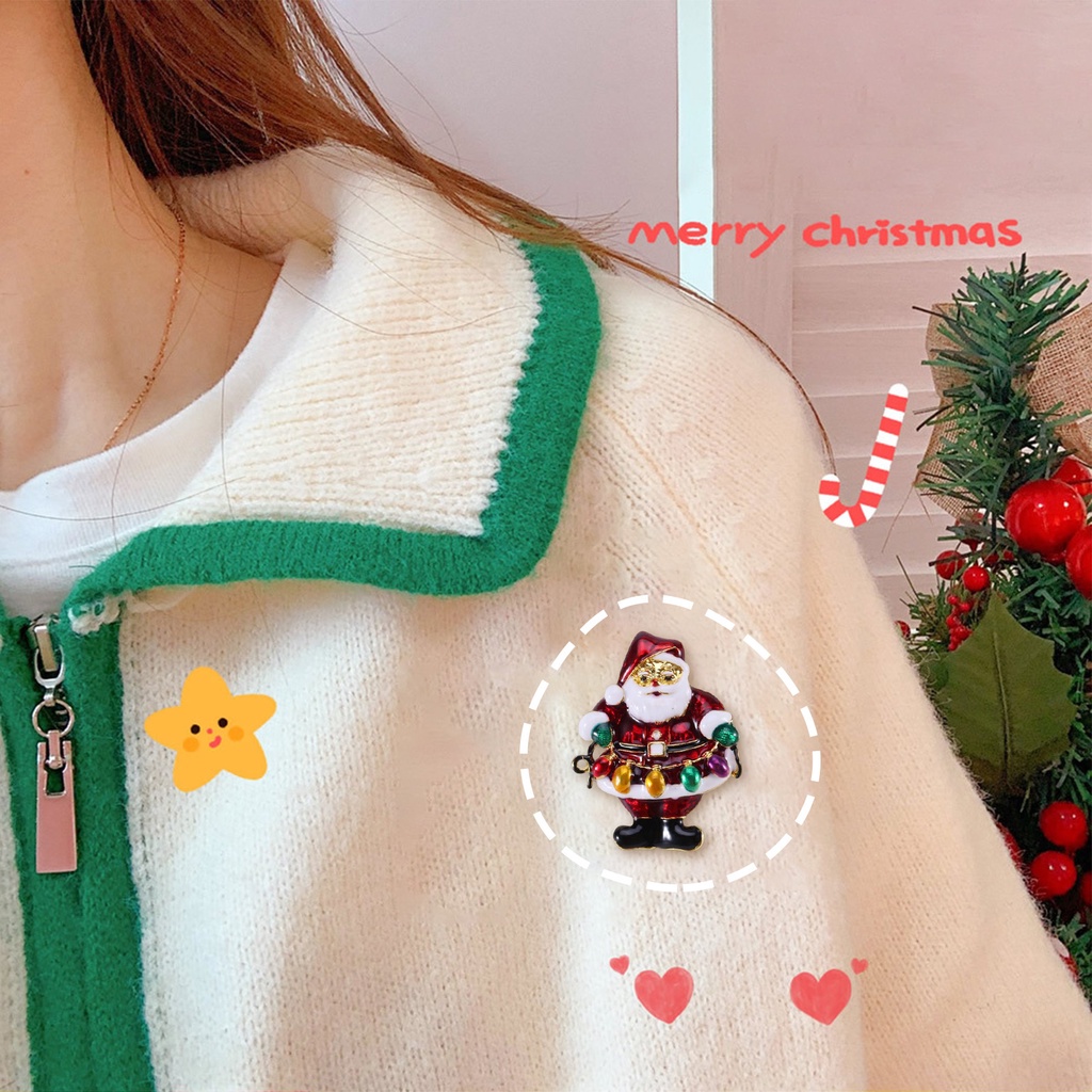 Ghim Cài Áo Hình Ông Già Noel Đính Đá Nhân Tạo Nhiều Màu Thời Trang