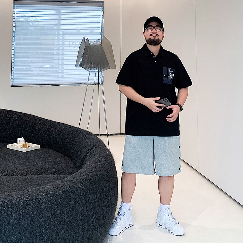 Áo polo Màu Đen Tay Ngắn Dáng Rộng Có Size Lớn M-8XL Dành Cho Nam Giới